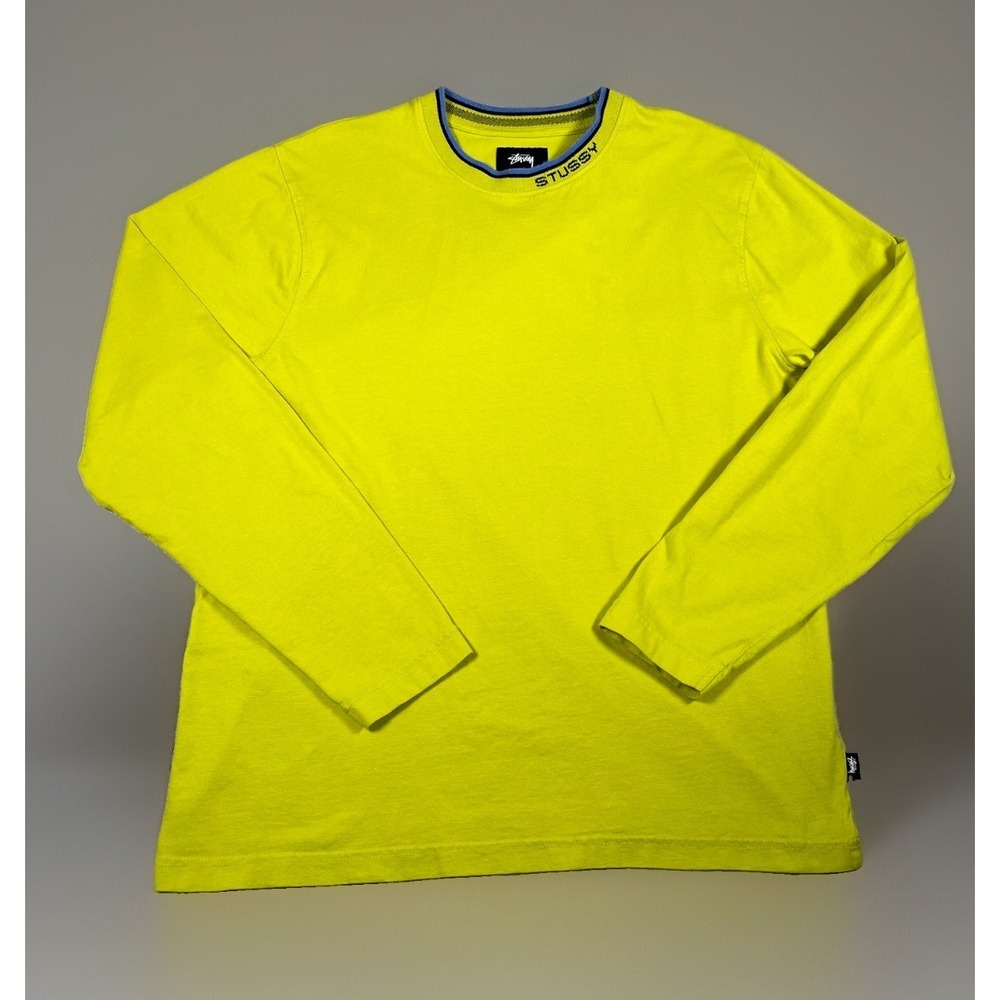 Y2K Stussy Long Sleeve Tee Neon‎ Green/Yellow Men's Size M Skate Casual Vintage